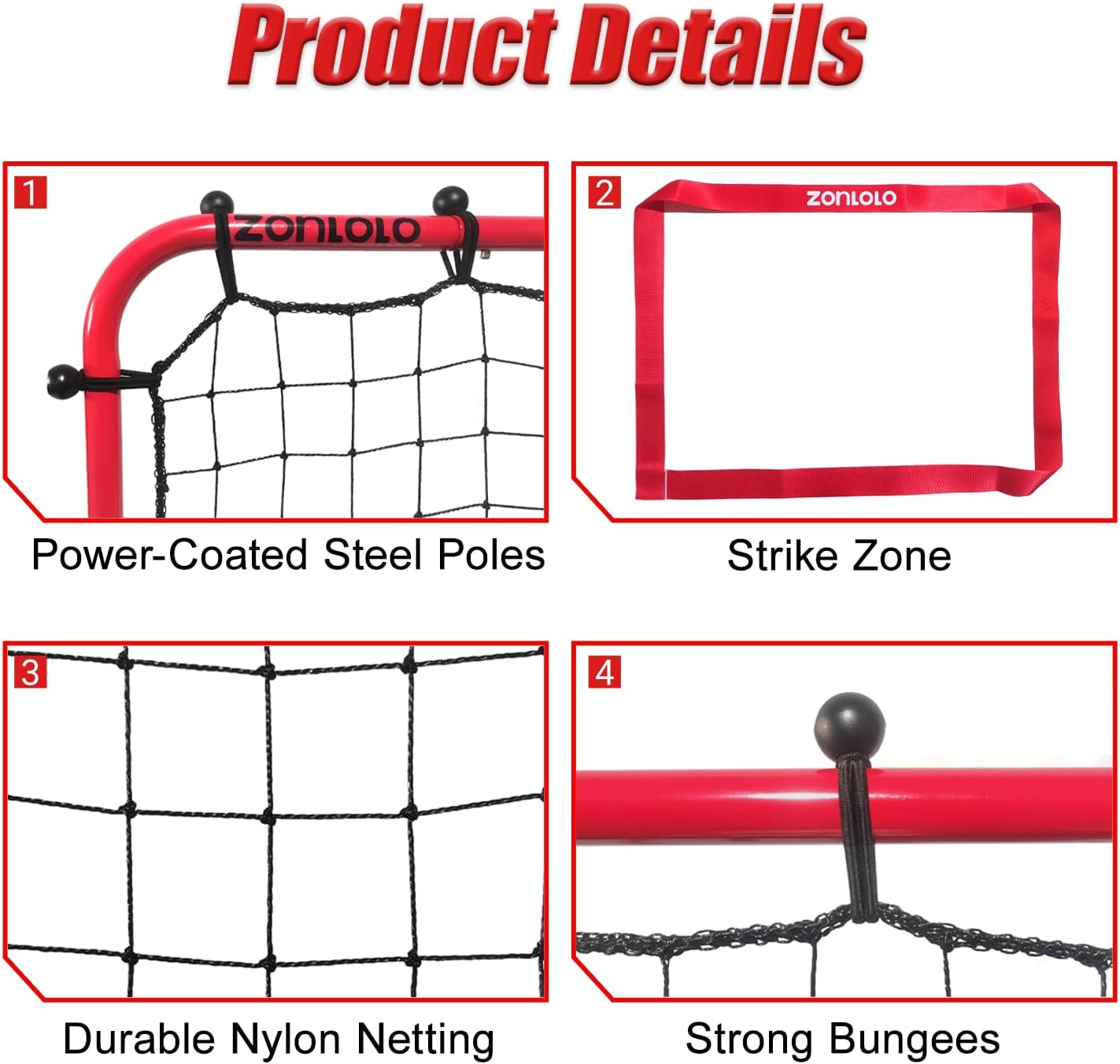 Zonlolo Baseball Pitchback Net - Rebounder Trainer for Solo Practice | Adjustable Angles for Easy Use