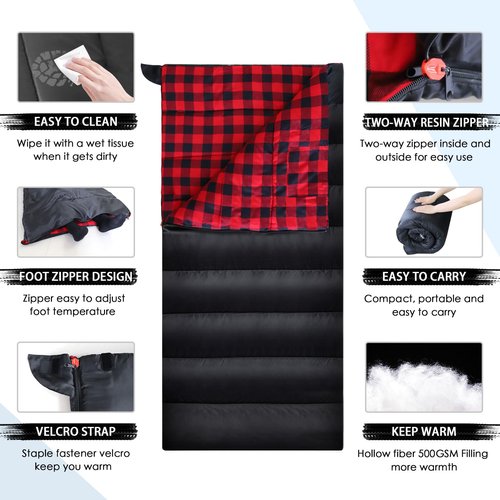 Keencamp 0 Degree Sleeping Bag Cotton Flannel Winter Cold Weather for Adults XXL Sleeping Bag 4 Season Big and Tall with Compression Sack