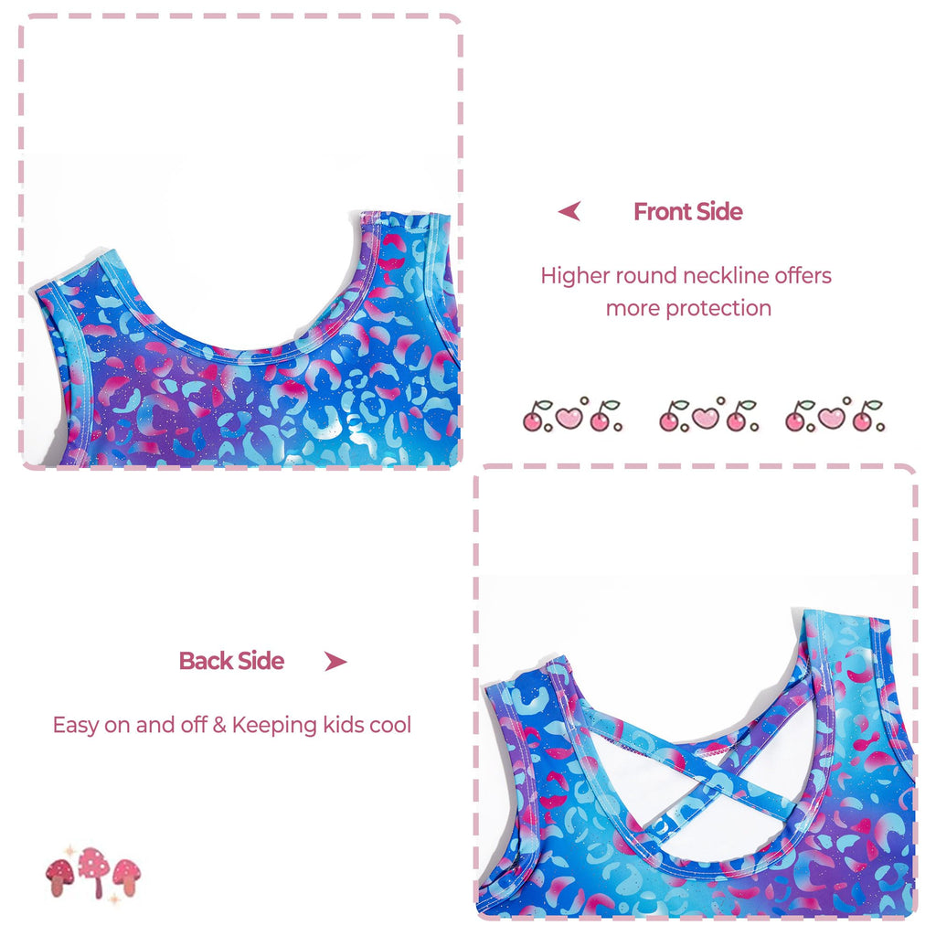 Haloumoning Girls Gymnastics Leotards with Shorts Kids One-Piece Sparkly Mermaid Dance Biketards Unitard 4-12Y