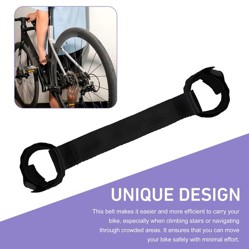 Qurbuns Bicycle Carrying Strap, Heavy Duty Nylon Mountain Bike Hand Strap, 7.48" Frame Handle Carrying Lifter, Portable and Labor-Saving Outdoor Carry Accessories for Mountain Road Bike (Black)