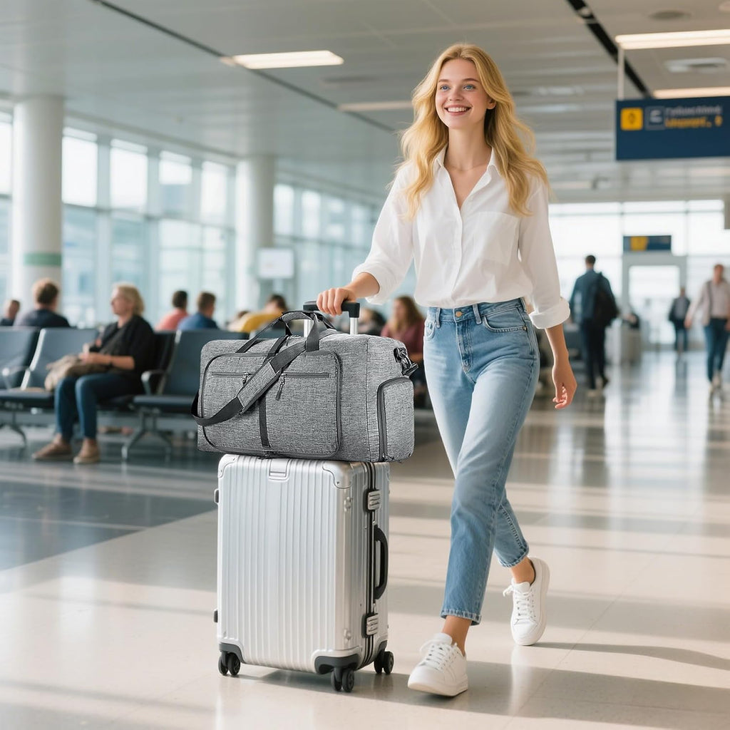 Vomgomfom Foldable Travel Duffle Bag - Lightweight Water-Resistant Luggage with Shoe Compartment | 65L/85L/115L Sizes