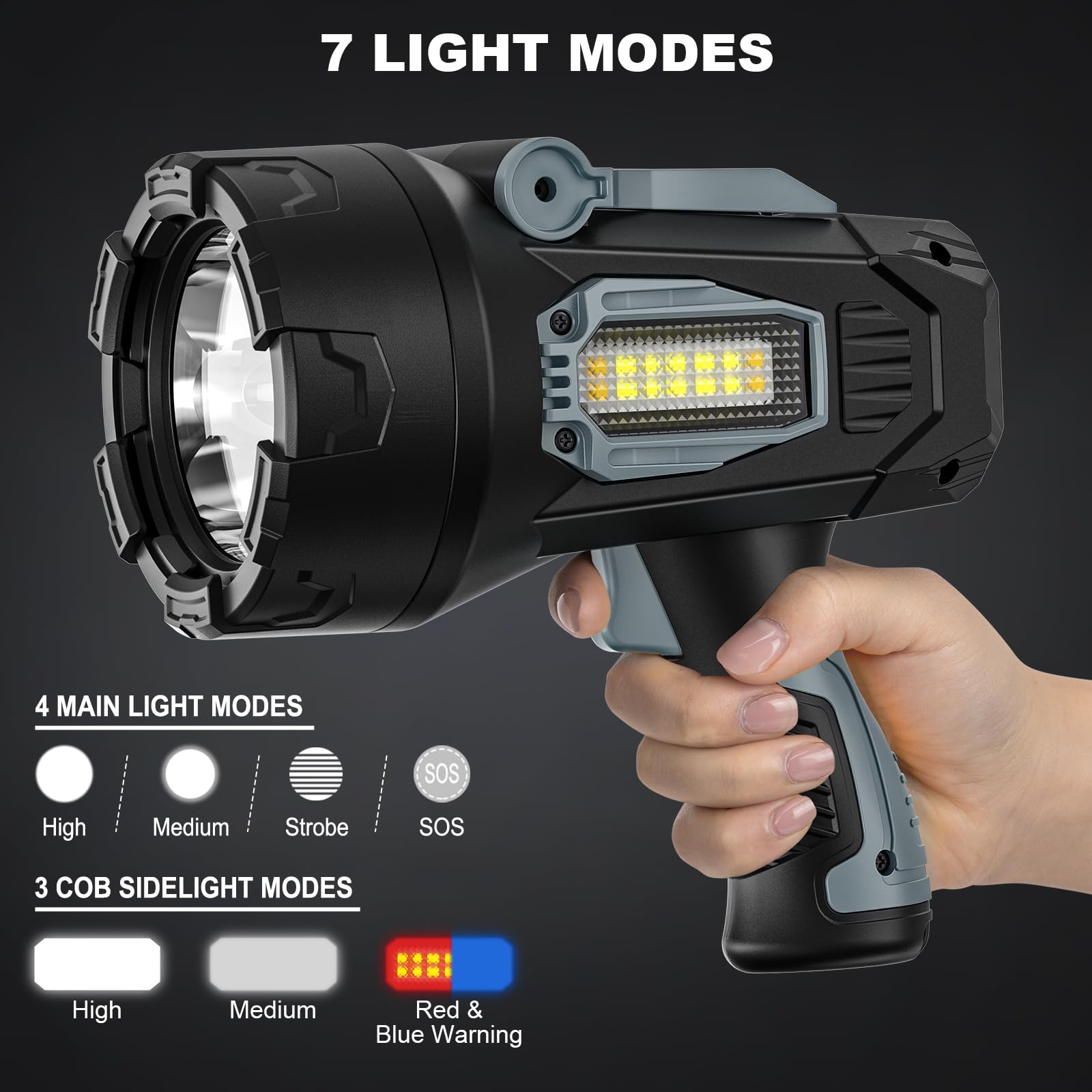 Vinderfine Rechargeable Spotlight, 99000 Lumens Super Bright Led Spotlights Flashlight with Cob Light, 10000ɱAh Spot Lights, Handheld Spotlight for Hunting Boating Outdoor, Long Runtime