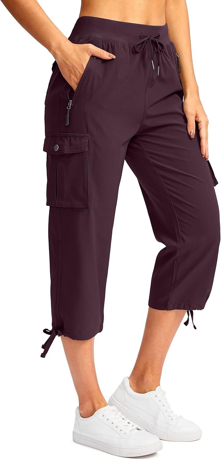 Soothfeel Women's Cargo Capris - Lightweight Quick-Dry Travel Pants with 6 Pockets for Summer Hiking