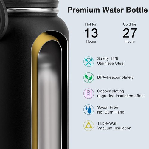 Koodee Insulated Water Bottle - 18 oz Stainless Steel Double Wall Vacuum | Leakproof Spout Lid (Black)