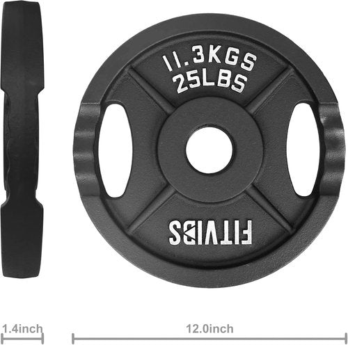 Fitvids Olympic Weight Plates - 2-Inch Cast Iron for Strength Training | 25LB Pair