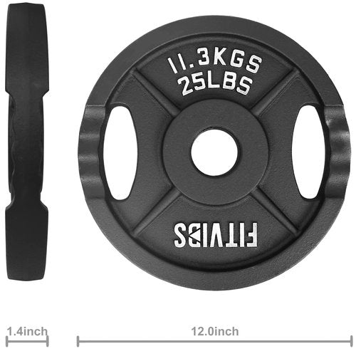 Fitvids Olympic 2-Inch Cast Iron Plate Weight Plate for Strength Training and Weightlifting, Two Hole Style, 25LB Pair