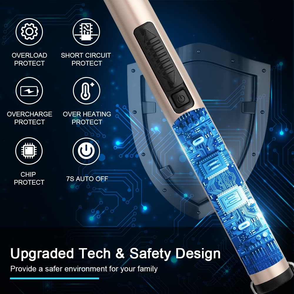 SUPRUS Electric Candle Lighter - USB Type C Rechargeable with 360° Flexible Neck & Steel Shell - Gold