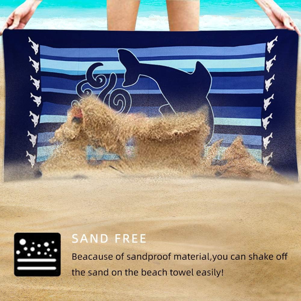 Skiennix Microfiber Beach Towels - Quick Dry & Sand Proof, 30"x60", Dolphin Design (2-Pack)