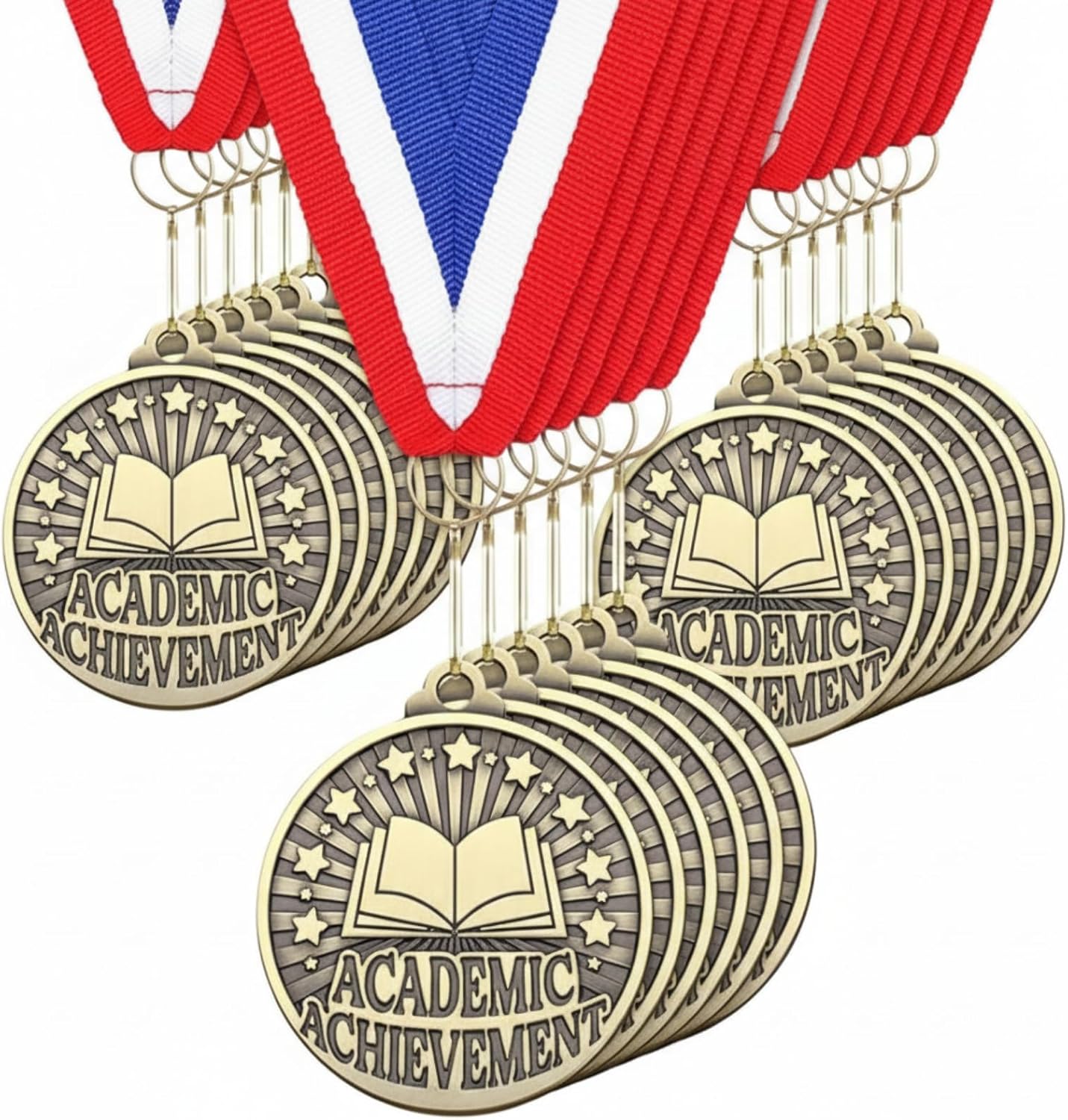 Quelay 60 Pcs Gold Award Medals with Neck Ribbons 2 Inch Winner Medals Awards Bulk Metal Trophy Award Prize Gift for Adult Competitions Education Tournaments Event