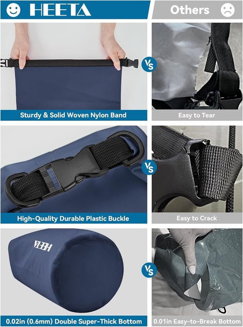 HEETA Waterproof Dry Bag - Lightweight Roll Top Storage Backpack with Emergency Whistle | 5L/10L/20L/30L/40L for Travel, Kayaking, Camping