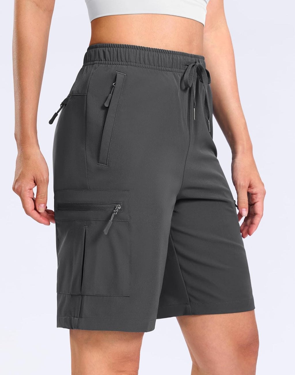 SANTINY Women's Lightweight Hiking Cargo Shorts - Quick Dry with 5 Zipper Pockets | Summer Travel & Golf