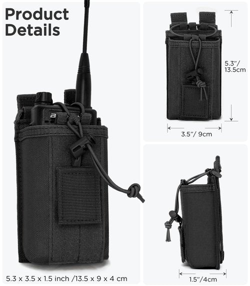 INGIDO Molle Radio Pouch Holster, Adjustable Storage Belt Holder Case Heavy Duty Nylon for Universal Two Ways Walkie Talkie, Black