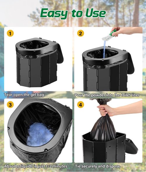 40 PACK Portable Toilet Bags Poo Gel Set, 12 Gallon Camping Toilet Bag with Eco Super Absorbent Power, Emergency Poo Gel Bags for Camping, Hiking, RV Trips, Car Travel, Extra Large Universal Fit