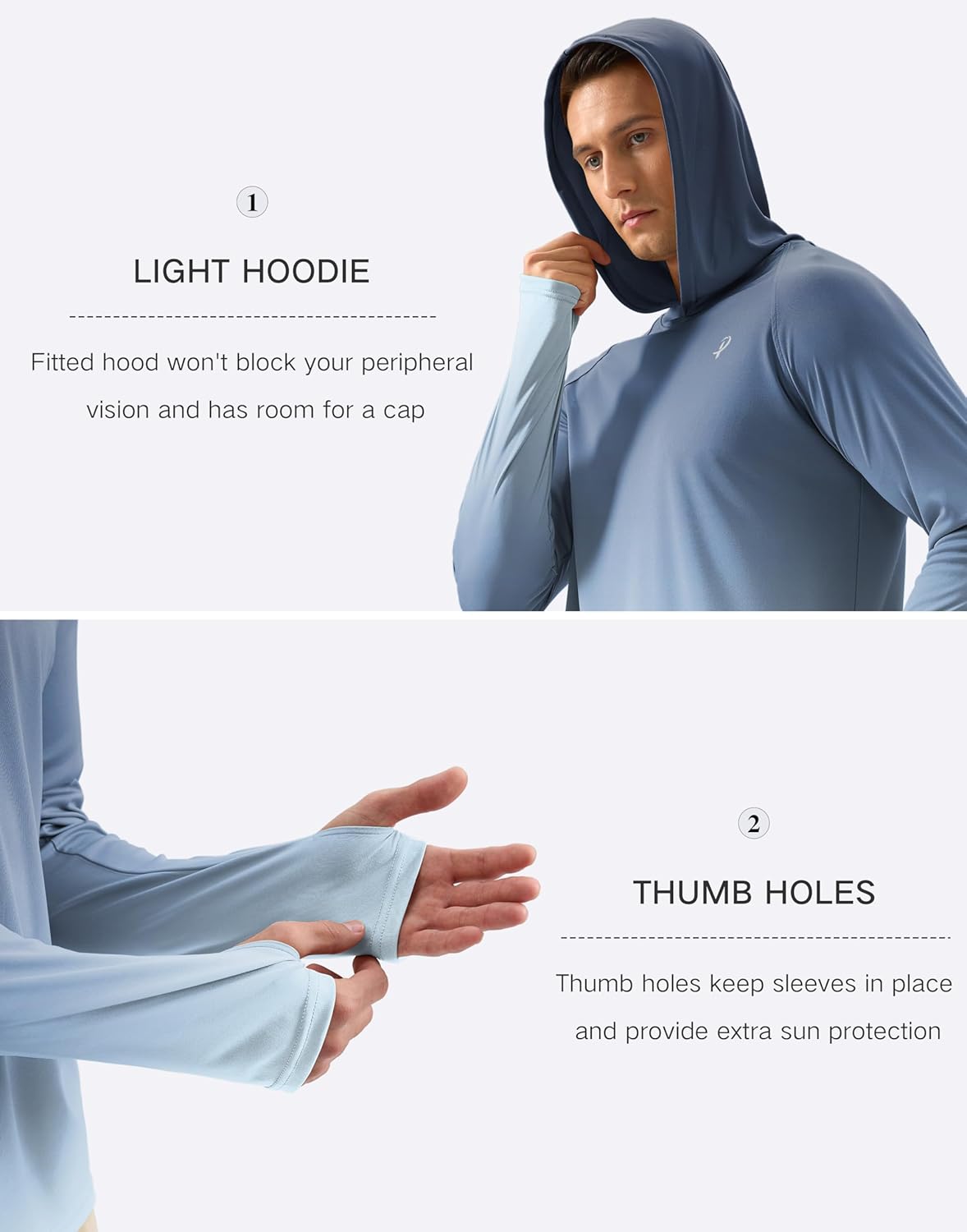 Pudolla Men's Sun Protection Hoodie - UPF 50+ Long Sleeve Rash Guard for Fishing, Hiking & Boating