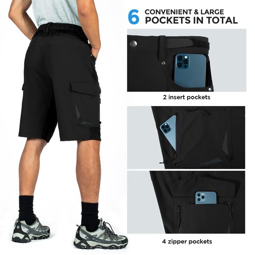 XKTTAC Men's Outdoor Quick Dry Lightweight Cargo Shorts for Hiking, Casual, Camping, Tactical, Fishing, Golf, Travel with 6 Pockets (Black, 4X-Large)