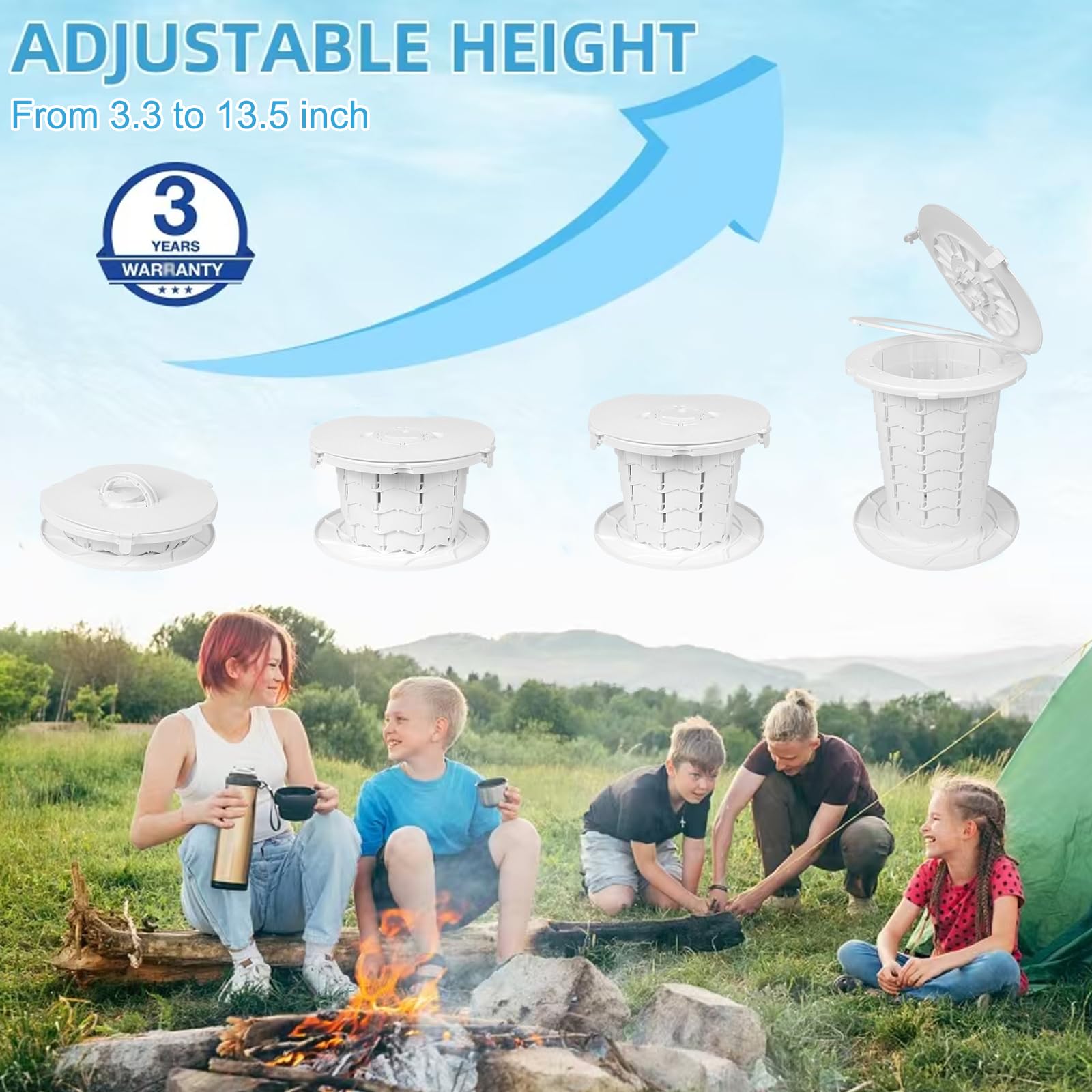 XL Portable Toilet - 13"H Adjustable Foldable Camping Toilet with Carrying Case, Strap,Toilet Bag for Camping, Hiking, Travel and Car- Lightweight and Quick Setup