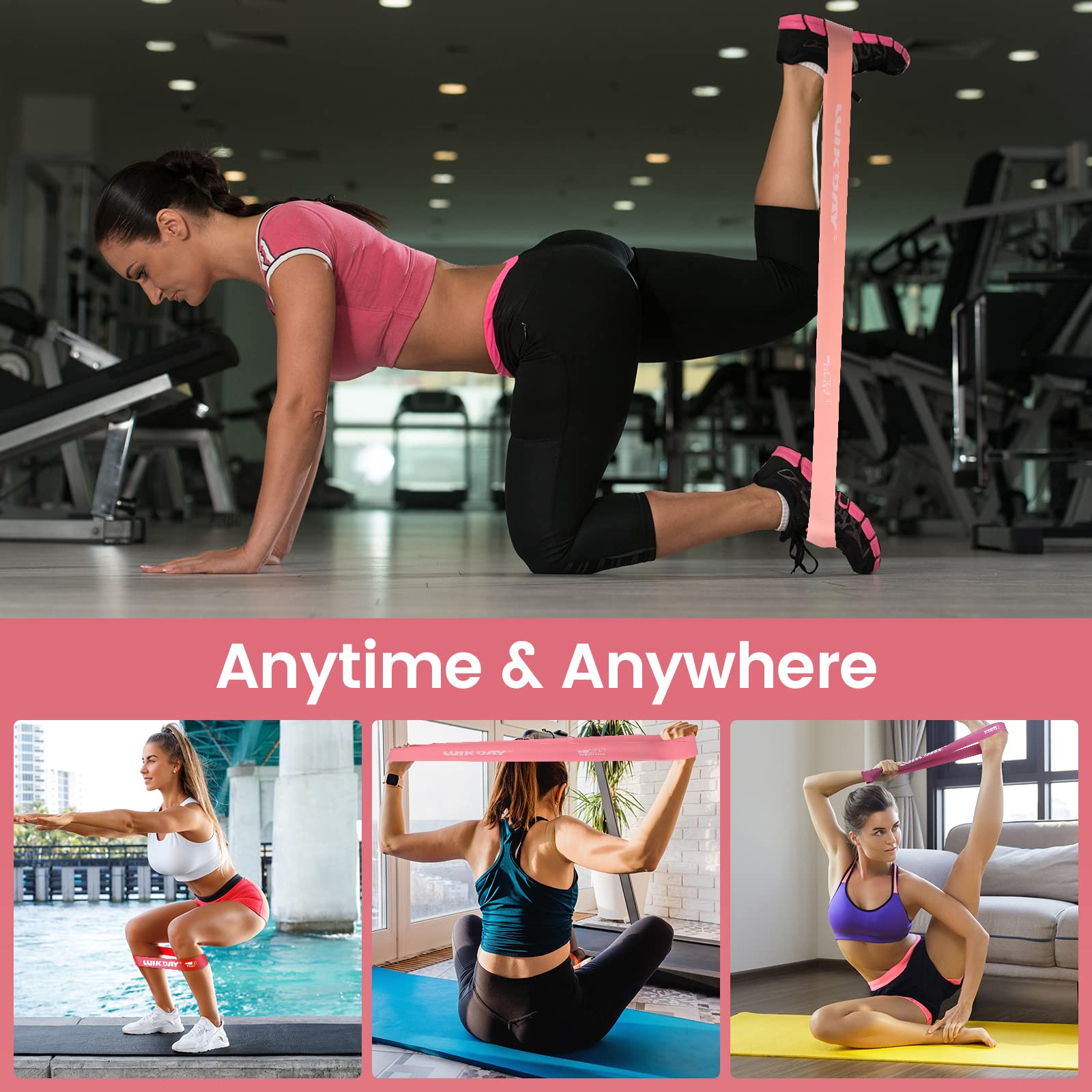 WIKDAY Resistance Bands for Working Out Exercise Loop Bands Workout Bands Set for Men Women Body Stretching, Training, Home Workout, Physical Therapy, Booty Legs, Set of 5 (Pink Purple)