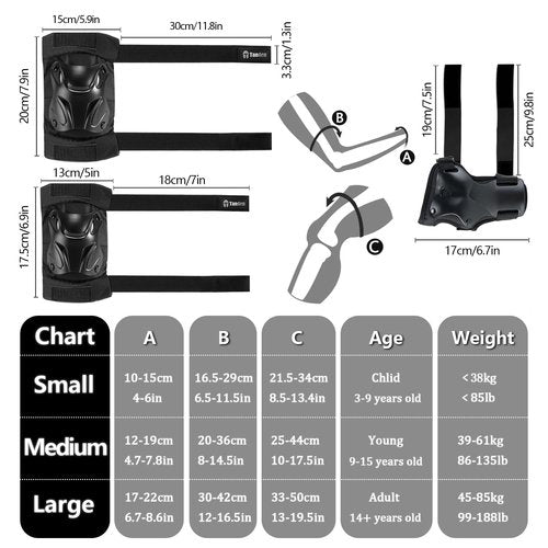 Tanden Skating Protective Gear Adult Knee and Elbow Pads Wrist Guards for Roller Skating Skateboarding, Skate Pads Adult Knee Pads for Men Women Black