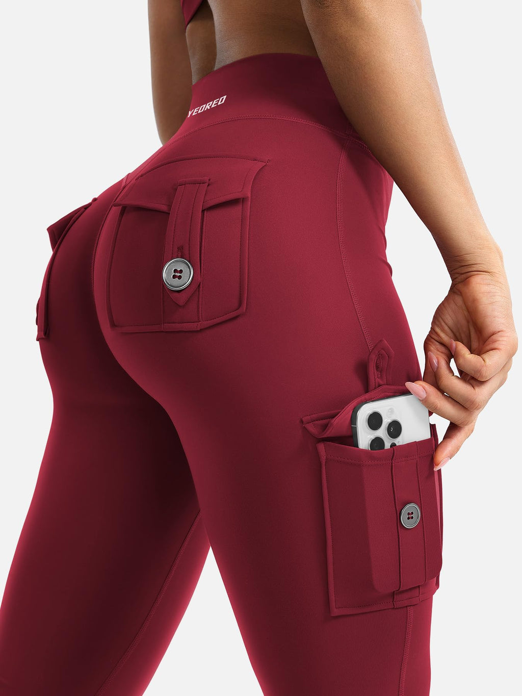 YEOREO CoreFlex Women Workout Flare Leggings with Pockets Scrunch Cargo Gym Yoga Leggings Wine XL