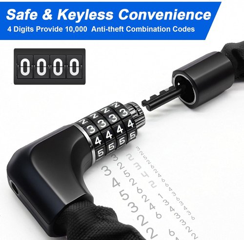 NDakter Heavy-Duty Bike Chain Lock - 4-Digit Combination & 2 Keys | 1.64 to 4.28 Ft Anti-Theft Security for E-Bikes, Scooters, Motorcycles