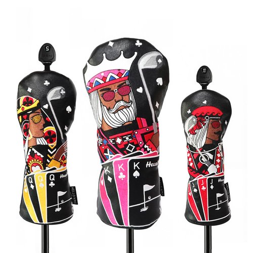 Golf Club Covers – Funny Poker Leather Driver Headcover, Fairway Wood & Hybrid, Cool Embroidered Golf Headcovers, (Black)