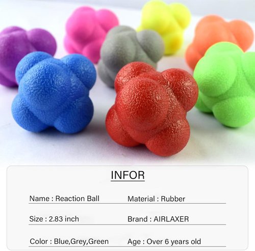 AIRLAXER Reaction Ball - Reflex Training Tool for Hand-Eye Coordination | 2.83 Inch, Pack of 3 (Blue, Grey, Green)