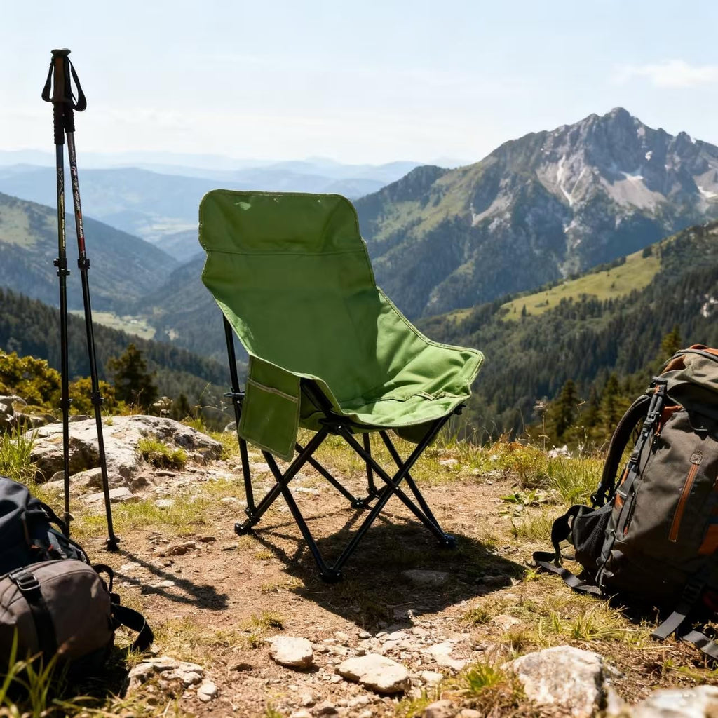 Skiennix Portable Lightweight Camping Chair - Foldable High Back Design with Carry Bag | Green