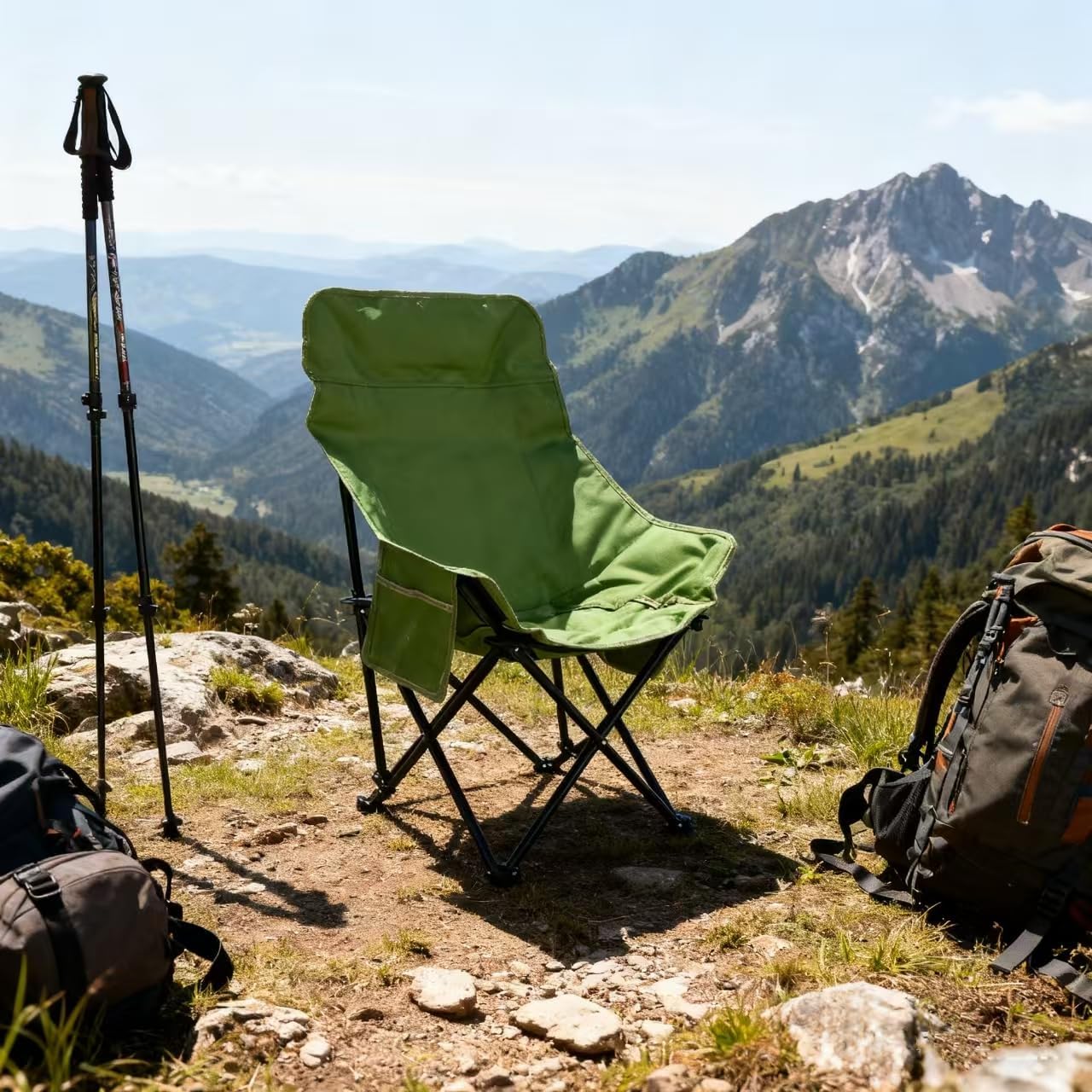 Skiennix Portable Lightweight Camping Chair - Foldable High Back Design with Carry Bag | Green
