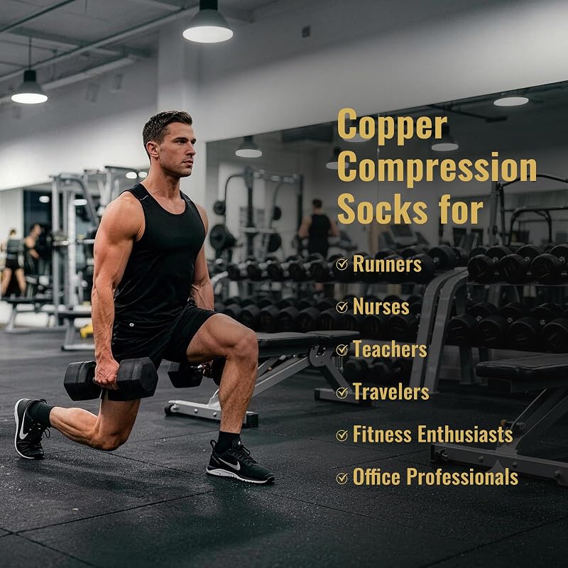 Copper Ankle Compression Socks for Men & Women – 15-20 mmHg, 6 Pairs, Black (Medium-Large) - SukModen