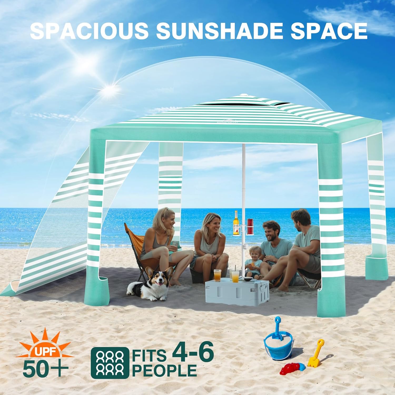 Rhino Valley Beach Tent - 8x8 FT UPF50+ Sun Protection | Easy Setup & Wind Resistant Canopy - Green/White