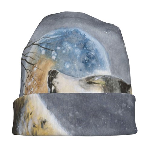 Wolf Moon Beanie For Women Men, Warm Soft Stretch Knitted Beanies Hat Lightweight Casual Slouchy Chemo Cap Cancer Headwear Gifts