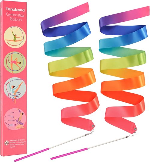 Gymnastics Ribbon 2 Pack - Colorful Dance Bands with Sticks for Kids | Vibrant Rainbow Streamers for Parties