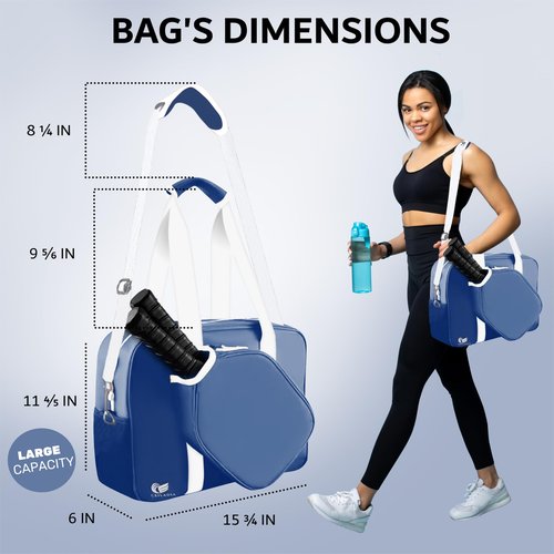 CEILADIA Pickleball Bags Tote for Women Men, Pickleball Gifts for Women Men, Large Pickleball Paddles Bags Totes (Blue)