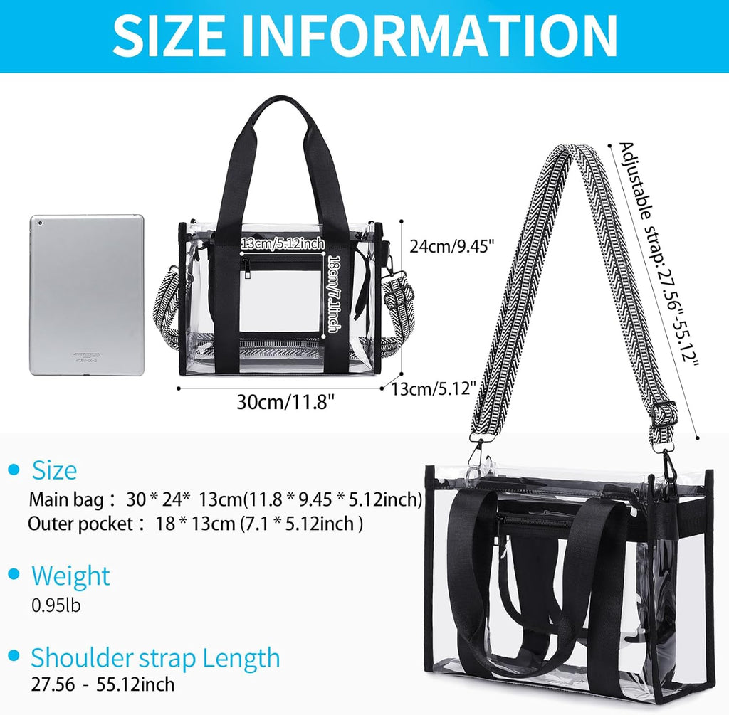 Skiennix Clear Stadium Bag - Large Transparent Tote with Inner & Outer Zipper Pockets for Events | Beach, Concerts