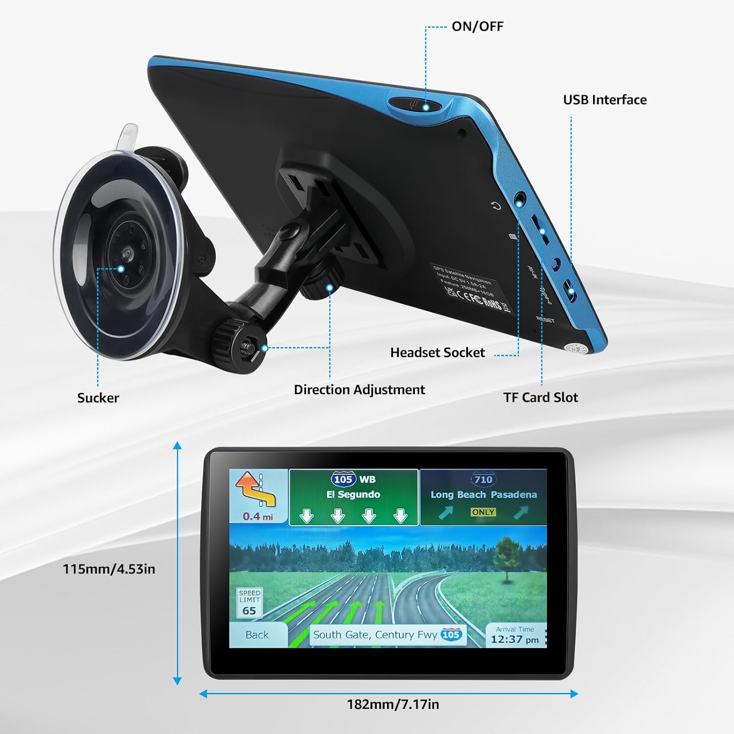 Skiennix 7'' GPS Navigator - Touchscreen Navigation System with Free Lifetime Updates | North America Maps, Speed & Red Light Warnings, Voice Guidance (Blue)