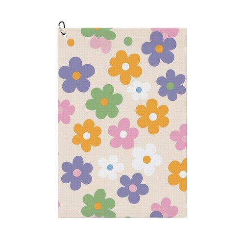 Guyperatic Cute Floral Golf Towel with Carabiner Clip 24"x16" Flower Ladies Golf Towels for Golf Bags Microfiber Waffle Golf Rag for Disc Balls Clubs Accessories for Women Men Girls