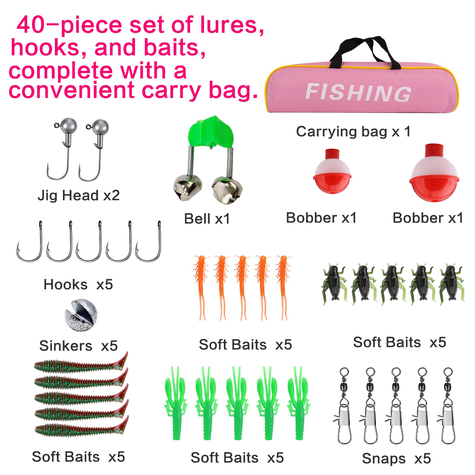 KecchKrezing Kids Telescopic Fishing Pole Set – 2 Rods 2 Reels with Gear Bag & Accessories, Fishing Starter Kit for Boys & Girls, Travel Gift Combo