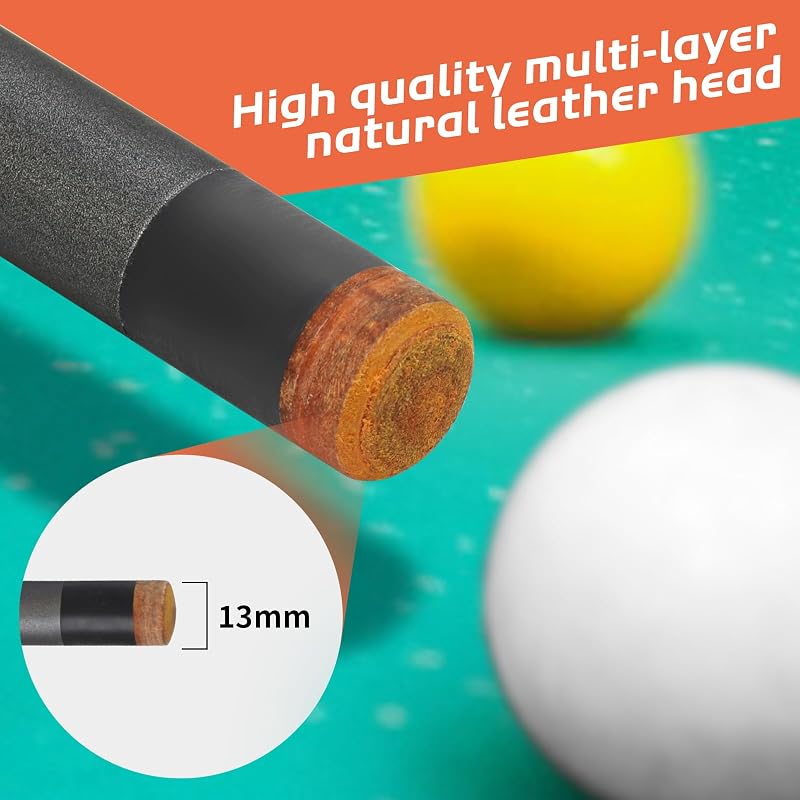 58-Inch Carbon Fiber Pool Cue - Gray, 2-Piece Snooker Cue, 13mm Tip