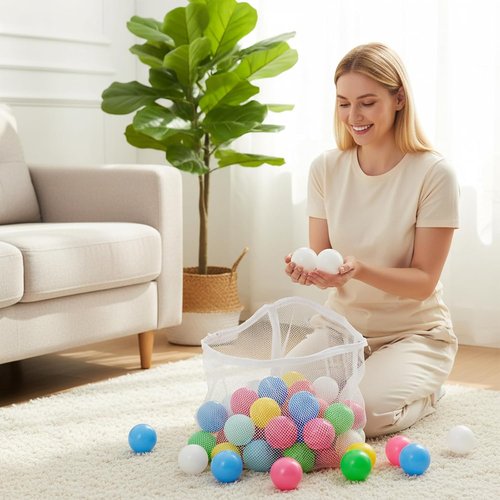 Molain Mesh Ball Pit Balls Storage Bag - Durable Nylon Zipper Organizer, 16.5 x 8.3 x 14.6 Inches | Foldable for Home & Travel
