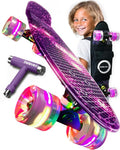 Deleven 22" Skateboard with Bright LED Wheels, Carry Bag, Skate Tool, ABEC 7 Bearings - for Kids Beginners Adults