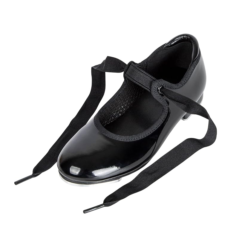 Linodes Economy Unisex Tap Shoes for Kids - Lace Up Flat Sole, Black Patent, 12 Little Kid