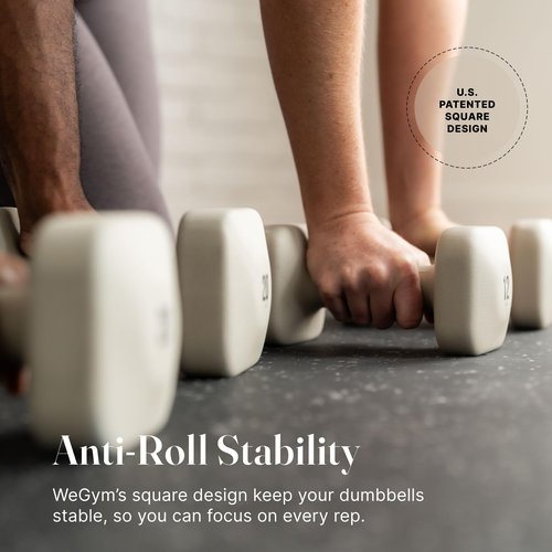 WeGym SafeGrip Square Dumbbells with Anti Slip Handles, Aesthetic Free Weights for Home Workouts, Stable Design Prevents Rolling during Floor Exercises (5LB, Pair Sandstone)