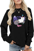 Skiennix Women's Boho Western Skull Sweatshirt - Black Cotton Blend, Loose Fit, Artistic Print