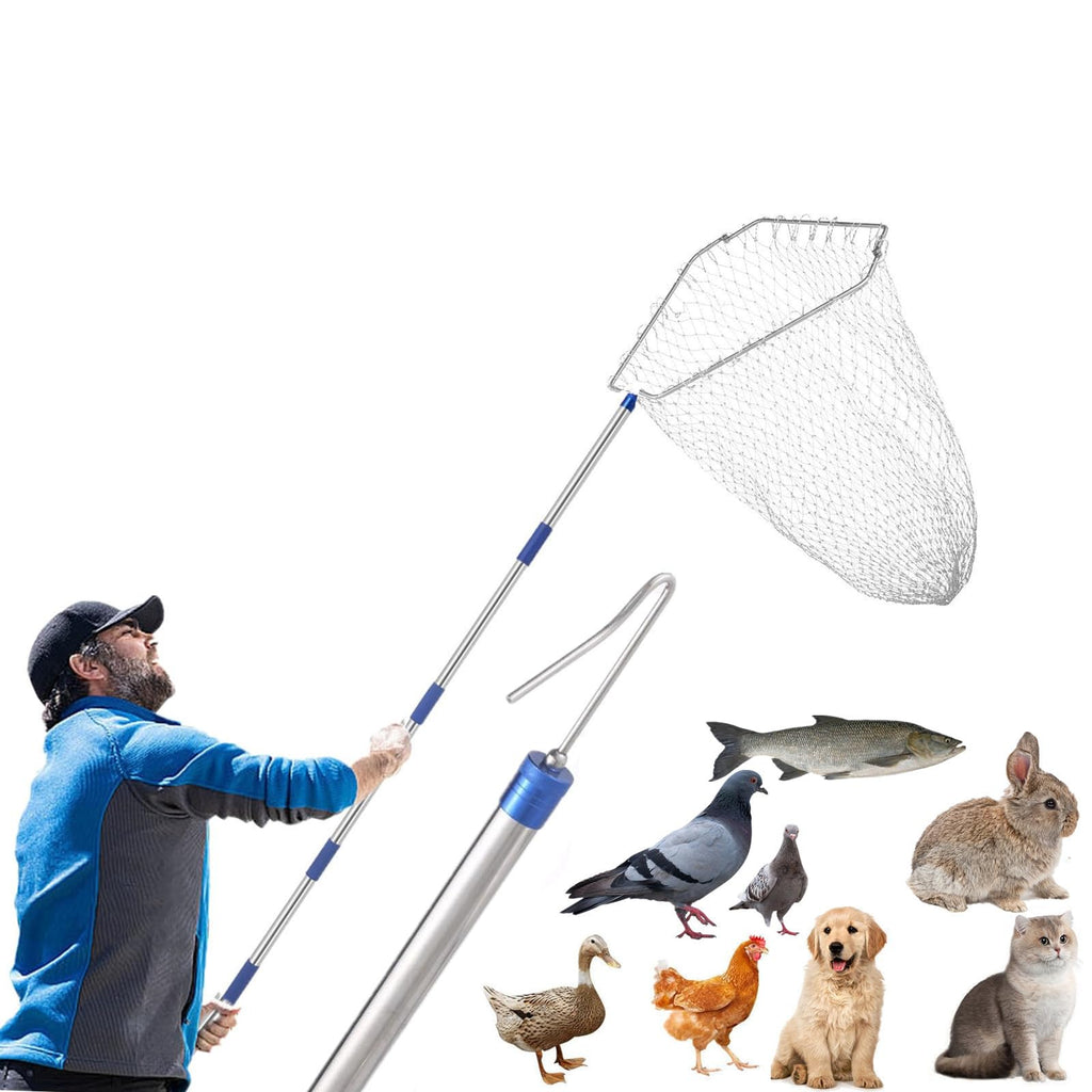 Chicken Catching Net ,Chicken Catcher Leg Hook , Extendable from 33" to 75.5" Made of Stainless Steel TubeSuitable for Catching Small Duck,Goose,Bird, Skunk Bat and Fishnet etc,（15.3 x 23.2 Inch Net）