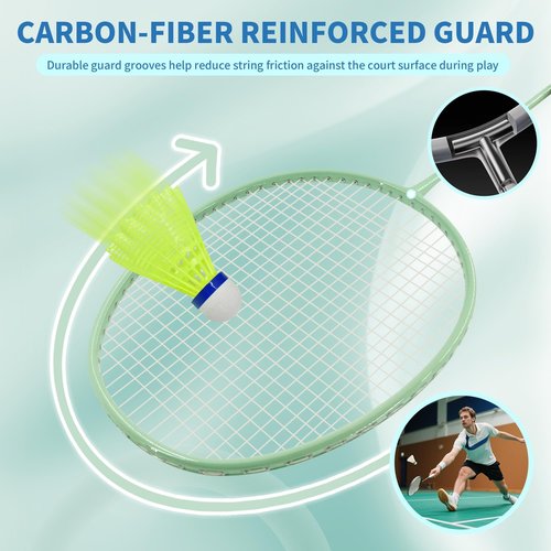 Senston Professional Badminton Rackets Set for Backyard - 4 Carbon Fiber Badminton Racket, 6 Birdies, 4 Grips & Carrying Bag for Adult Family Beginner Outdoor Game | 90g Lightweight