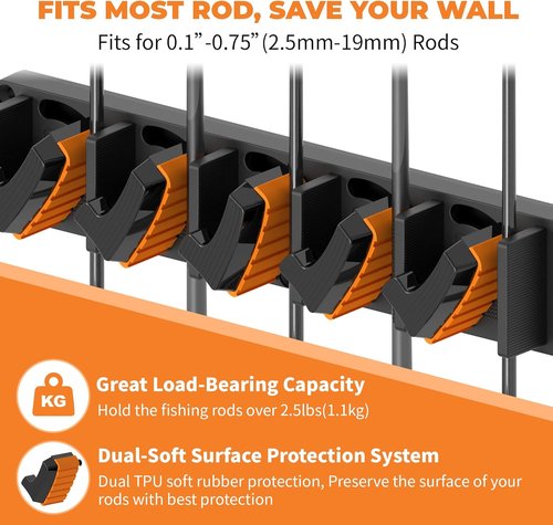 Fishing Rod Holder for Garage Wall, Vertical Fishing Pole Rack with TPE Soft Pads Each Holds Up to 5 Rods 0.1"-0.75" – Wall Mounted Fishing Rod Storage Organizer,Gifts for Men – 4 PACK (Holds 20 Rods)