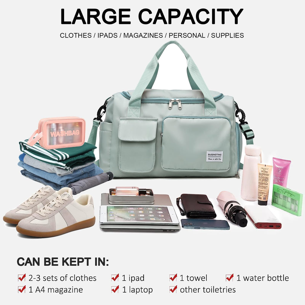 Small Gym Bag for Women, Waterproof Travel Duffle Bag Carry On Weekender Bag with Shoe Compartment & Wet Pocket, Gym Tote Bag for Travel, Workout, Sport