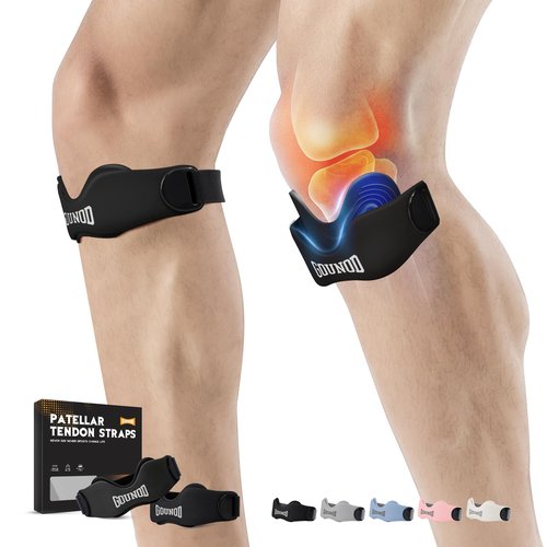 GOUNOD Patellar Tendon Support Strap 2 Pack,Silicone Knee Strap for Knee Pain Relief,Patella Band for Basketball, Jumpers Knee, Tendonitis, Running, Hiking, Soccer, Osgood Schlatter（Black）