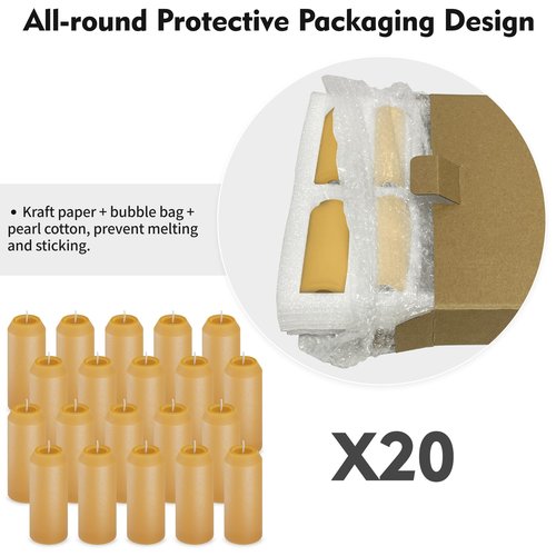 20Pack 15H+ Natural Beeswax Candles Emergency Long Burning [18H+ Inside Candle Lanterns], 3“ Small Bees Wax Pillar Candle Bulk, Survival Candles for Power Outage, Camping, Hurricane
