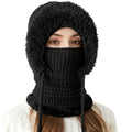 3 in 1 Beanie Hat with Scarf and Mask, Women Fleece Lined Beanie Hat Scarf Mask Set, Autumn and Winter Knitted Hat for Women (Black)